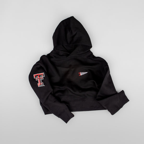 Felpa con Cappuccio Corta Ricamata Modello Texas Tech™ con Stemma, Nera