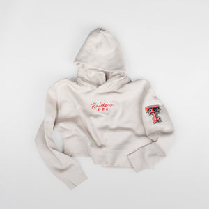 Texas Tech™ Embroidered Raiders Script Cropped Hoodie in Bone