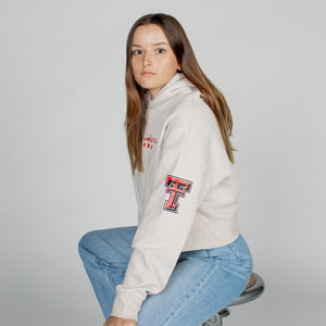 Texas Tech™ Embroidered Raiders Script Cropped Hoodie in Bone